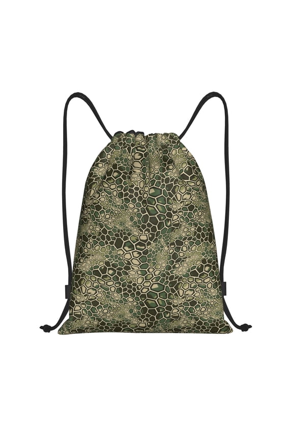 Green Snake Skin Print Drawstring Backpack for Gym, Travel, Yoga,Sports Sackpack String Bag for Women Men-Small