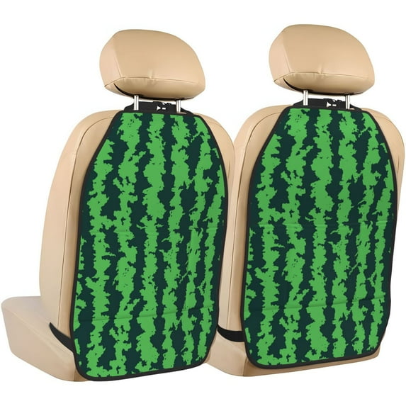 Fuzoiu Green Stripes Of Watermelon Print 2 Pack Kick Mat Back Seat Protector With 3 Storage Pockets, Universal Car Seat Back Organizer For Kids Pets, Waterproof Backseat Protector For Most Car