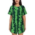 thumbnail image 1 of Fuzoiu Green Stripes Of Watermelon Print Women's Short-Sleeved Pajama Set,Lounge Sleepwear Set,Womens Pajama Sets 2 Piece,Button-Up Top and Shorts with Pockets-3X-Large, 1 of 7
