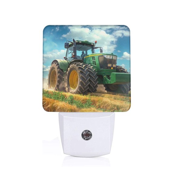 Fuzoiu Green Tractor Field Print Dusk to Dawn LED Night Light with Light Sensor, Energy-Efficient Touch-Safe Night Lamp for Home, Office, and Kids' Rooms-US