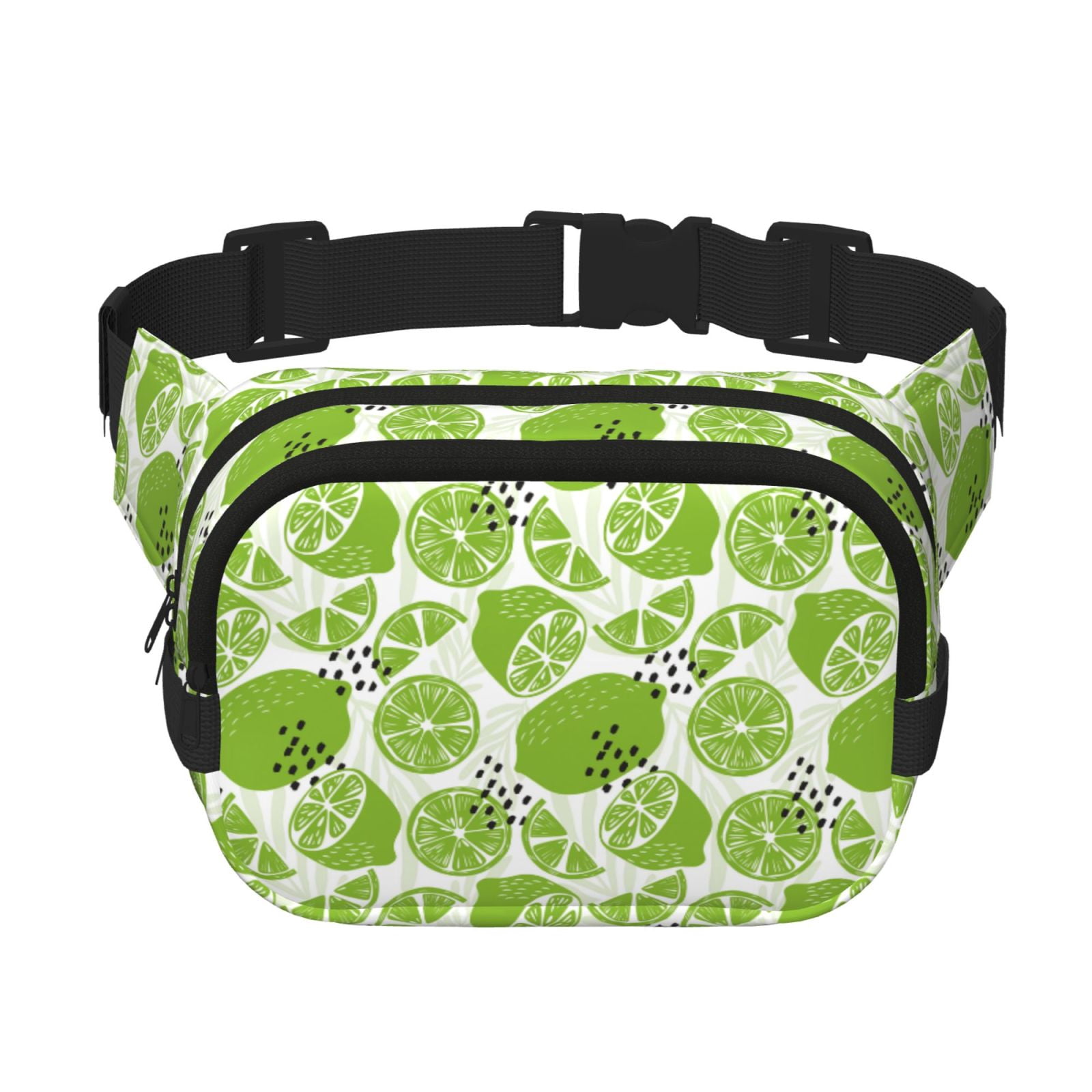 Fuzoiu Green Various Lemons Print Unisex Square Double Layer Waist Bag,Crossbody Fanny Pack Travel Workout Accessory