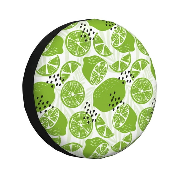 Fuzoiu Green Various Lemons Print Universal Spare Tire Cover with Buckle Strap, Waterproof Wheel Covers for Jeep, Trailer, RV, Truck and All Car-17 inch
