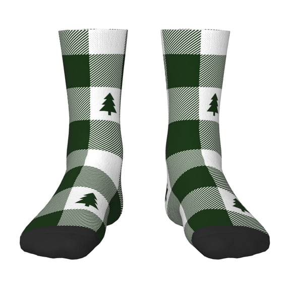 Fuzoiu Green White Lumberjack Plaid Print Kids Socks For Boys Girls,Grip Crew Socks with Non Slip,Lightweight Stretch Crew Socks,Toddlers Crew Boot Socks