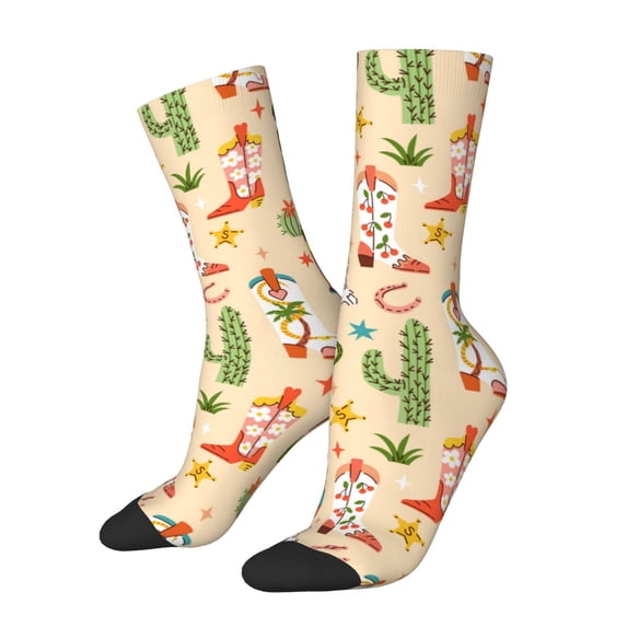 Fuzoiu Groovy American Western Footwear Print Athletic Crew Socks for Men & Women,Casual Crew Socks,Above Ankle Crew Socks for Business, Casual