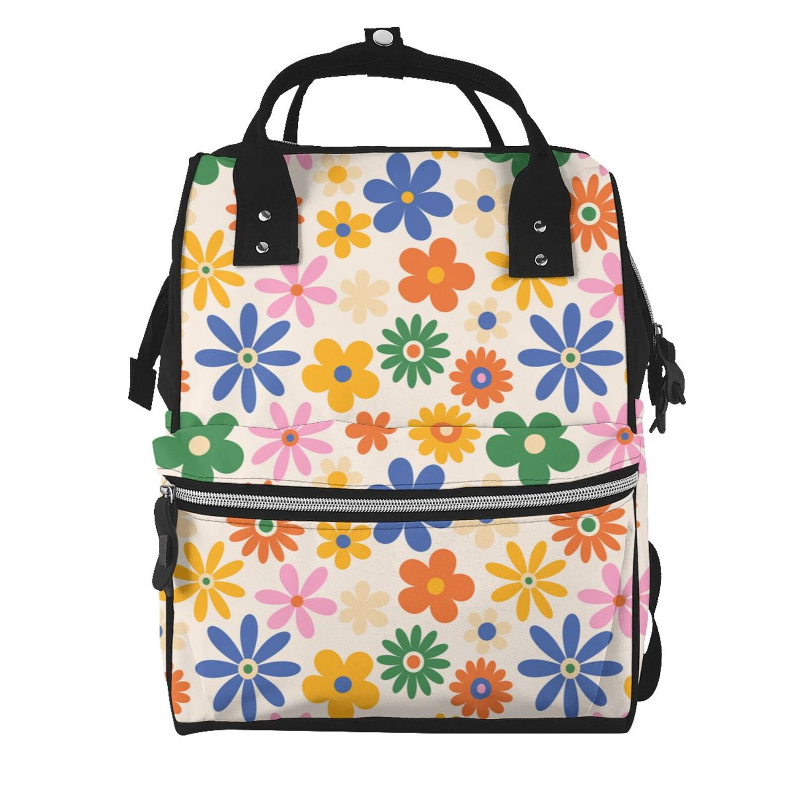 Fuzoiu Groovy Daisy Flowers Print Diaper Bag Backpack,Baby Essentials Travel Tote,Multi function Waterproof Diaper Bag, Travel Essentials Baby Bag - Unisex