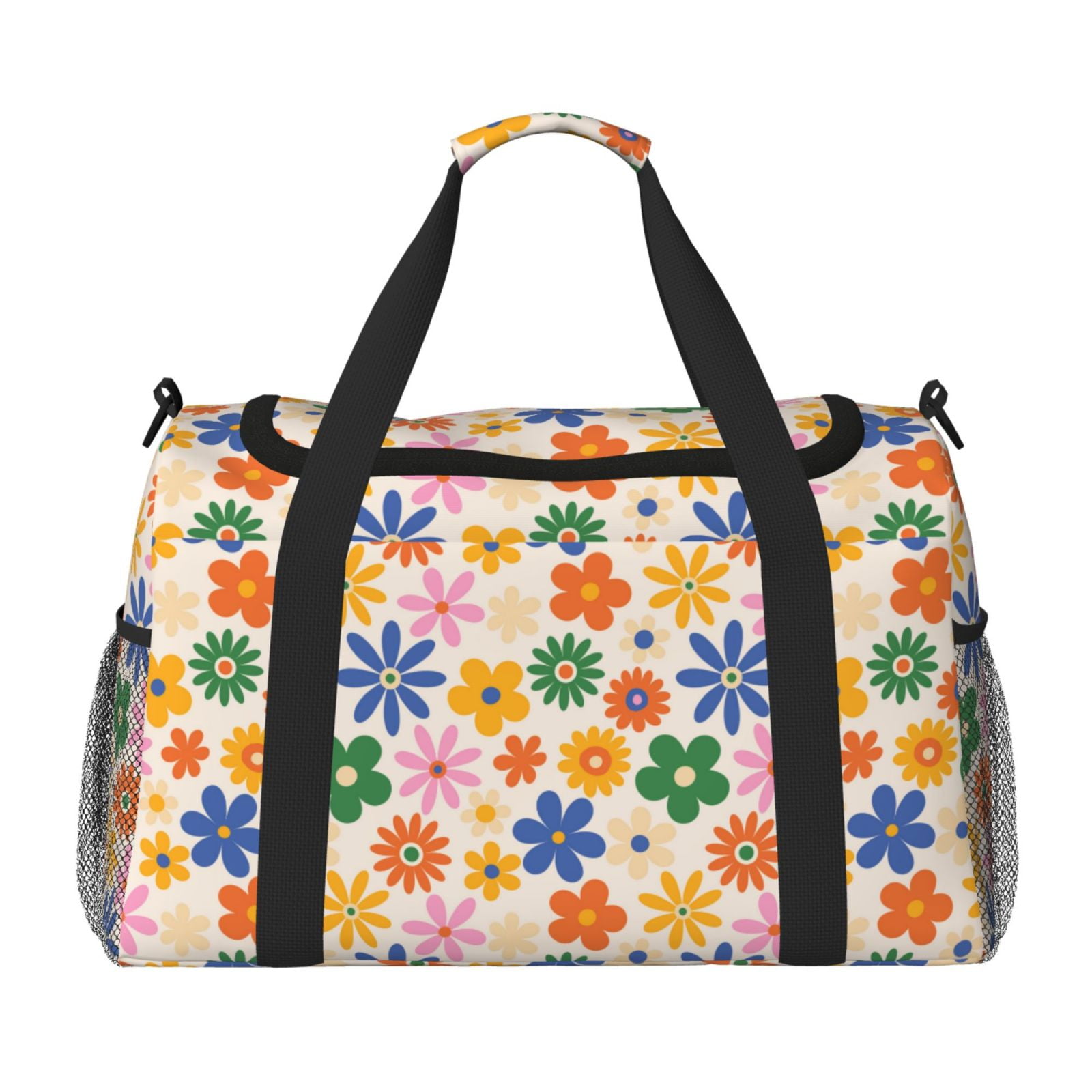Fuzoiu Groovy Daisy Flowers Print Travel Duffle Bag,Carry On Tote Bags,Duffel Bag,Sport Gym Bag, Hospital Bag for Labor and Delivery, Overnight Bag,Luggage Bag