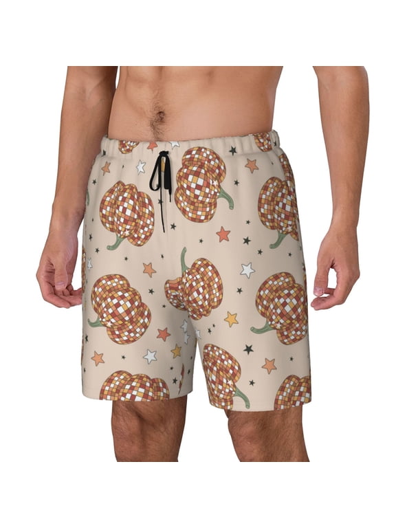 Groovy Disco Pumpkin Print Men's Swim Shorts,Quick-Dry Double-Layer Swim Trunks,Board Trunks,Beach Shorts Swimwear Bathing Suits-Large