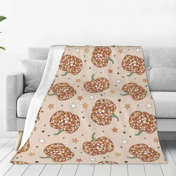 Fuzoiu Groovy Disco Pumpkin Print Ultra-Soft Micro Fleece Blanket,All Seasons Flannel Throw, Lightweight Blanket for Bed, Sofa, Couch, Movie Night, Camping, and Travel-40"x30"