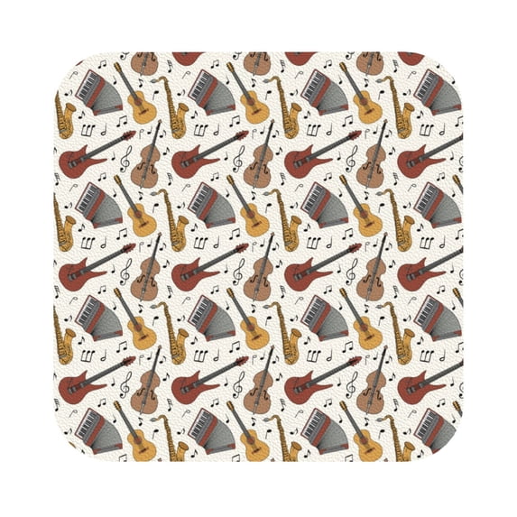 Fuzoiu Guitar Print Leather Coasters Set,Drink Coasters Set of 6,for Tabletop Protection, Durable PVC Coasters,Home Décor and Housewarming Gift,Square