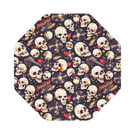 Fuzoiu Guitar Skull record Print Leather Coasters Set,Drink Coasters Set of 6,for Tabletop Protection, Durable PVC Coasters,Home Décor and Housewarming Gift,Octagon