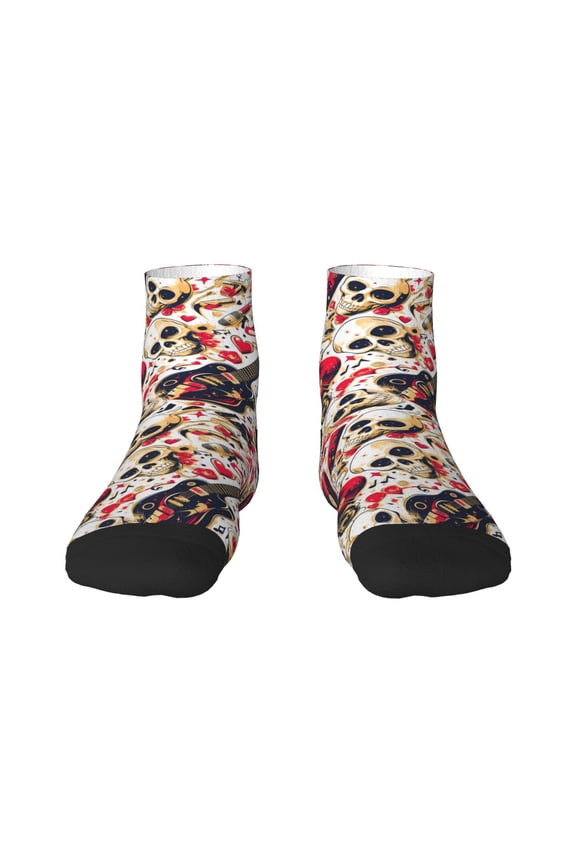 Guitar Skull rock Print Adult Socks, Crew Moisture-wicking Socks, Unisex Cushion Crew Socks,Casual Sports Ankle Socks