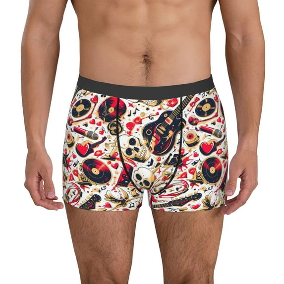 Fuzoiu Guitar Skull rock Print Men's Ultra Breathable Underwear,No Riding Up Boxer Briefs with ComfortFlexible Waistband-Small