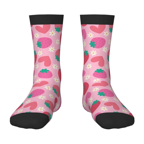 Fuzoiu Haear Strawberry Print Kids Socks For Boys Girls,Grip Crew Socks with Non Slip,Lightweight Stretch Crew Socks,Toddlers Crew Boot Socks