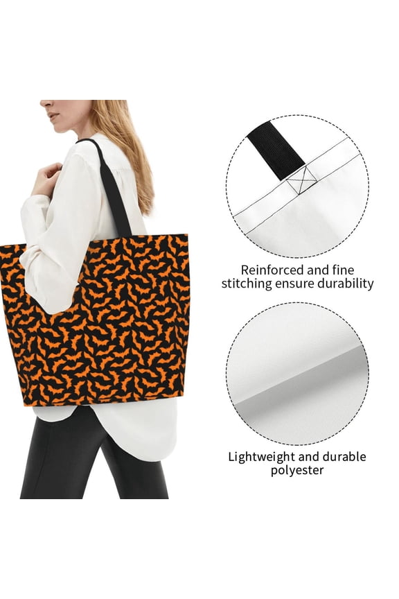 Fuzoiu Halloween Bat Print Tote Bags for Women,Shoulder Bag, Gym Tote,Top Handle Ladies Shoulder Bags for Work Beach Travel and Shopping Grocery