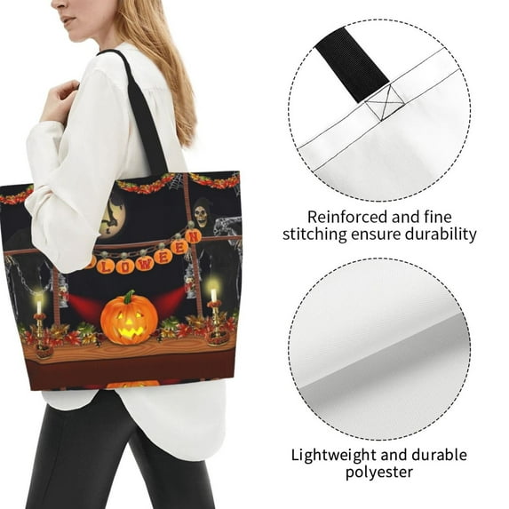 Fuzoiu Halloween Decoration Print Tote Bags for Women,Shoulder Bag, Gym Tote,Top Handle Ladies Shoulder Bags for Work Beach Travel and Shopping Grocery