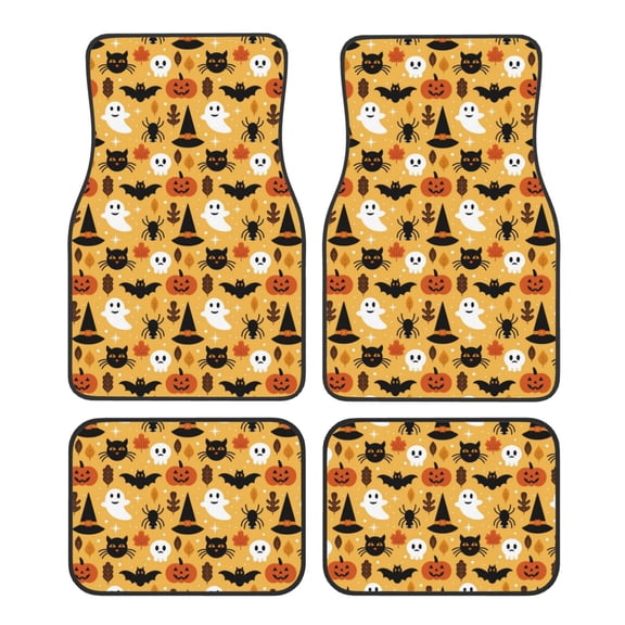 Fuzoiu Halloween Ghost Pumpkin Print Carpet Floor Mats for Car,Car Foot Mat Set,Universal Fit 4 Piece Mat Pad Set,Fits Most Cars Trucks Vans Sedans SUV Auto Carpet Mat Se