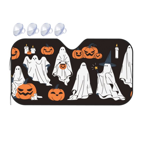 Fuzoiu Halloween Ghosts And Pumpkins Print Car Windshield Sunshade,Foldable Reflective Sun Visor,Windshield Sun Shade,UV Rays Sun Visor Shade,Auto Front Sun Shield Shade-Small