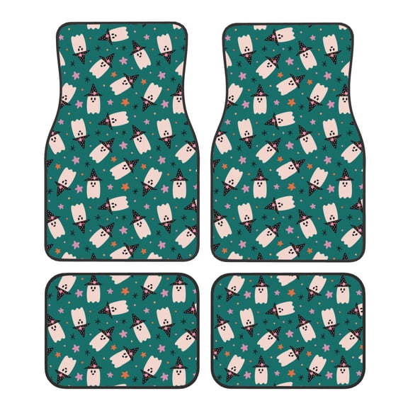 Fuzoiu Halloween Ghosts Print Carpet Floor Mats for Car,Car Foot Mat Set,Universal Fit 4 Piece Mat Pad Set,Fits Most Cars Trucks Vans Sedans SUV Auto Carpet Mat Se