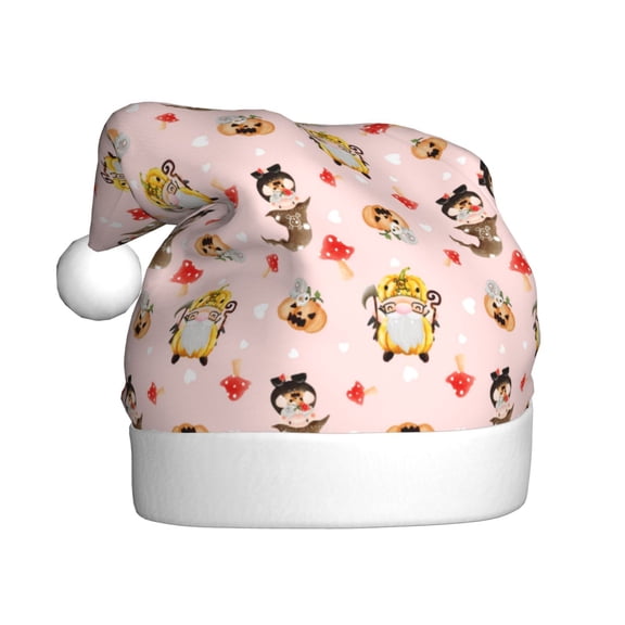 Fuzoiu Halloween Gnomes Print Santa Hat Christmas Hat for Adults,Santa Hats with Pompom, Unisex Xmas Holiday Hat for Christmas New Year Festive Party Supplies