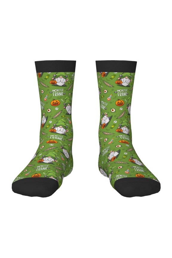 Halloween Monster Gnome Print Kids Socks For Boys Girls,Grip Crew Socks with Non Slip,Lightweight Stretch Crew Socks,Toddlers Crew Boot Socks