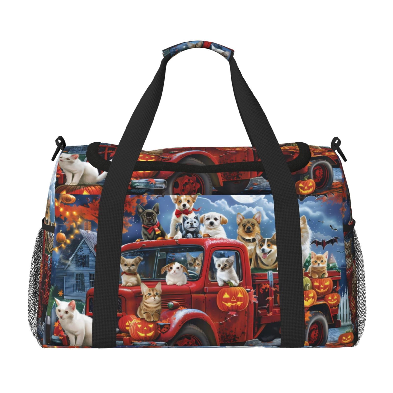 Fuzoiu Halloween Pets Pumpkins Print Travel Duffle Bag,Carry On Tote Bags,Duffel Bag,Sport Gym Bag, Hospital Bag for Labor and Delivery, Overnight Bag,Luggage Bag