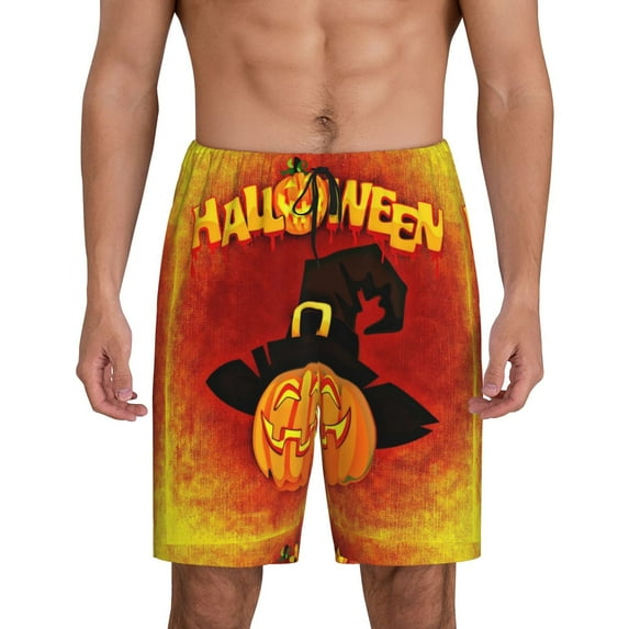Fuzoiu Halloween Pumpkin Print Pajama Shorts for Men, Men's Pajama Bottoms,Mens Lounge Sleepwear,Pajama Pants with Pocket-3X-Large