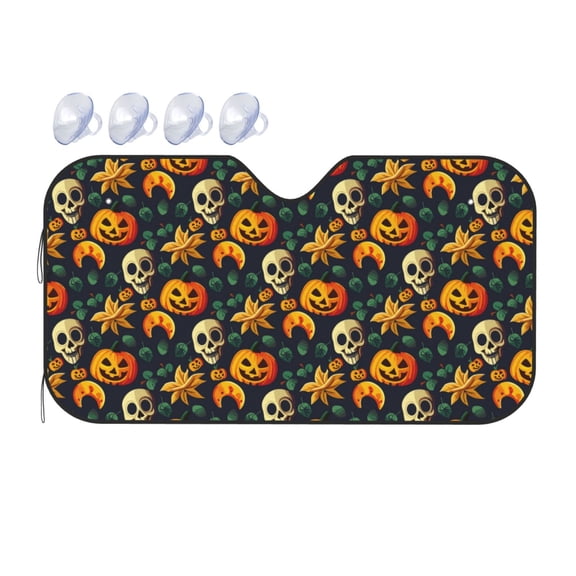 Fuzoiu Halloween Skull Print Car Windshield Sunshade,Foldable Reflective Sun Visor,Windshield Sun Shade,UV Rays Sun Visor Shade,Auto Front Sun Shield Shade-Small