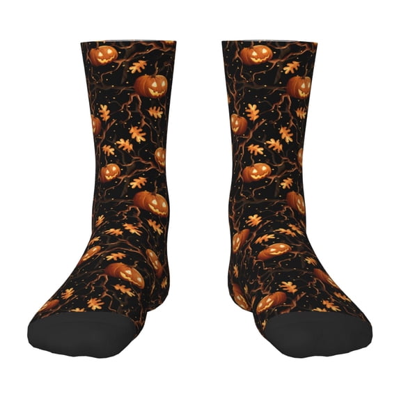 Fuzoiu Halloween With Pumpkins Print Kids Socks For Boys Girls,Grip Crew Socks with Non Slip,Lightweight Stretch Crew Socks,Toddlers Crew Boot Socks