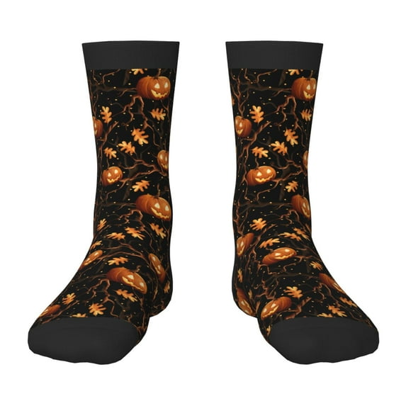 Fuzoiu Halloween With Pumpkins Print Kids Socks For Boys Girls,Grip Crew Socks with Non Slip,Lightweight Stretch Crew Socks,Toddlers Crew Boot Socks