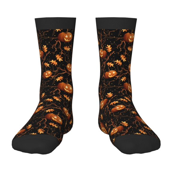Fuzoiu Halloween With Pumpkins Print Kids Socks For Boys Girls,Grip Crew Socks with Non Slip,Lightweight Stretch Crew Socks,Toddlers Crew Boot Socks