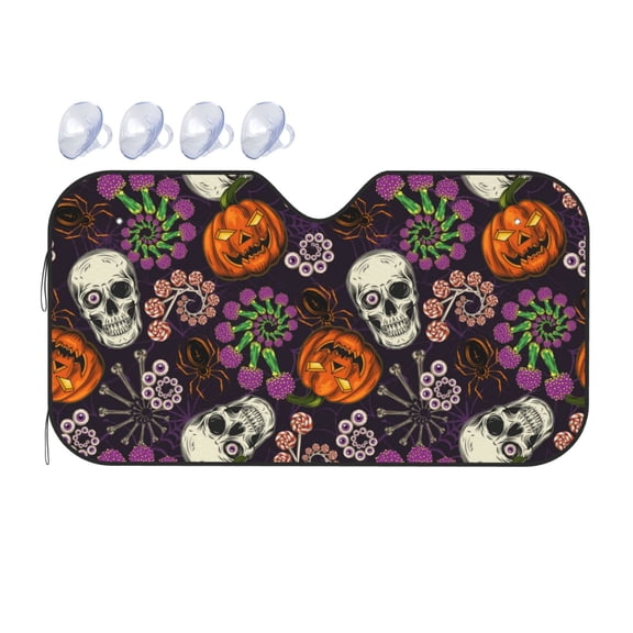 Fuzoiu Halloween With Skull Print Car Windshield Sunshade,Foldable Reflective Sun Visor,Windshield Sun Shade,UV Rays Sun Visor Shade,Auto Front Sun Shield Shade-Medium