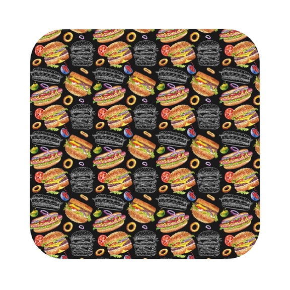 Fuzoiu Hamburgers Hot Dogs Print Leather Coasters Set,Drink Coasters Set of 6,for Tabletop Protection, Durable PVC Coasters,Home Décor and Housewarming Gift,Square