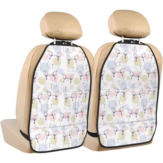 Fuzoiu Hand Drawn Rabbit Print 2 Pack Kick Mat Back Seat Protector With 3 Storage Pockets, Universal Car Seat Back Organizer For Kids Pets, Waterproof Backseat Protector For Most Car