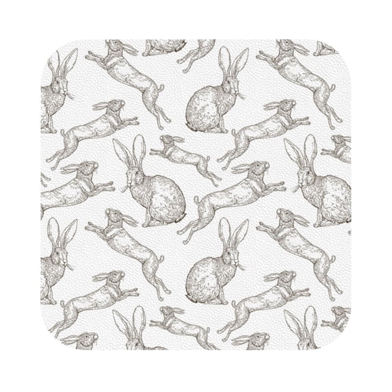 Fuzoiu Hand Drawn Rabbit Print Leather Coasters Set,Drink Coasters Set of 6,for Tabletop Protection, Durable PVC Coasters,Home Décor and Housewarming Gift,Square