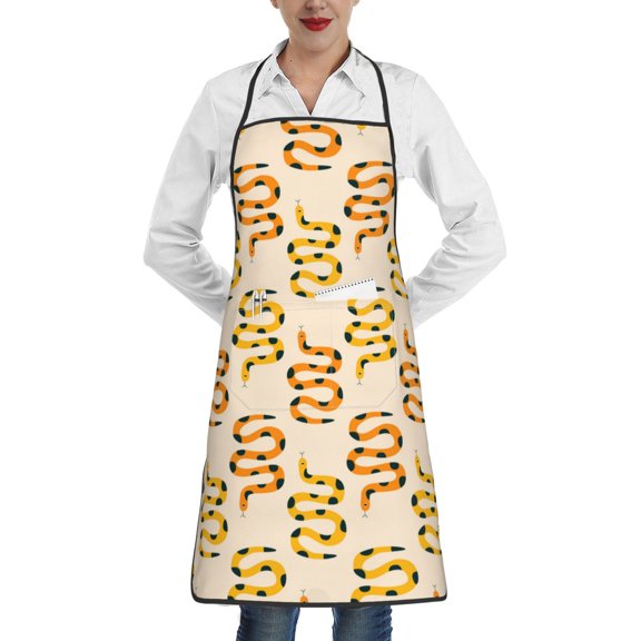 Fuzoiu Hand Drawn Snake Print Kitchen Cooking Aprons,Kitchen Cooking BBQ Aprons,Chef Apron with 2 Pockets for Men Women,Art Aprons for Painting Pottery Ceramics