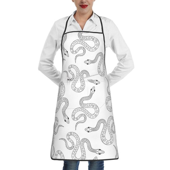 Fuzoiu Hand Drawn Snake Print Kitchen Cooking Aprons,Kitchen Cooking BBQ Aprons,Chef Apron with 2 Pockets for Men Women,Art Aprons for Painting Pottery Ceramics