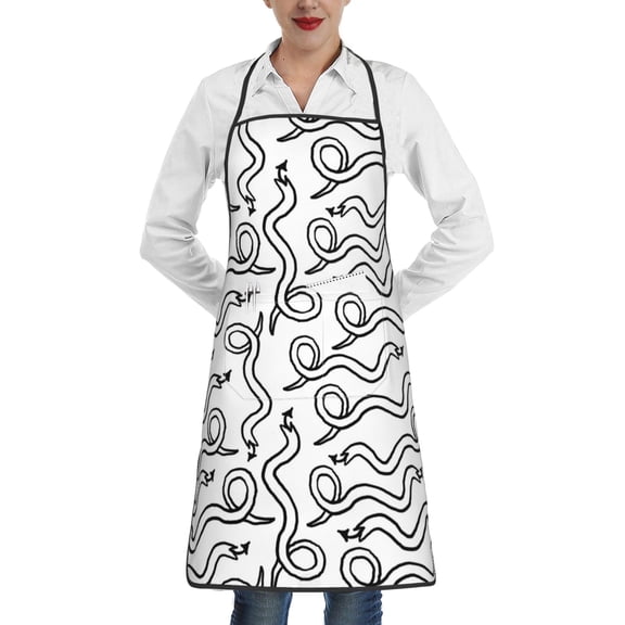 Fuzoiu Hand Drawn Snake Print Kitchen Cooking Aprons,Kitchen Cooking BBQ Aprons,Chef Apron with 2 Pockets for Men Women,Art Aprons for Painting Pottery Ceramics
