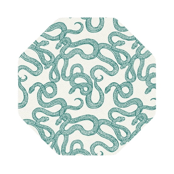 Fuzoiu Hand Drawn Snake Print Leather Coasters Set,Drink Coasters Set of 6,for Tabletop Protection, Durable PVC Coasters,Home Décor and Housewarming Gift,Octagon