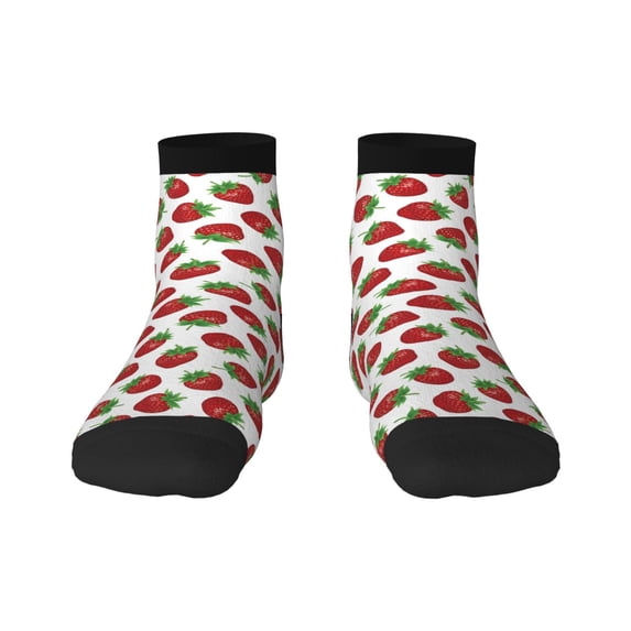 Fuzoiu Hand Drawn Strawberry Print Adult Socks, Crew Moisture-wicking Socks, Unisex Cushion Crew Socks,Casual Sports Ankle Socks