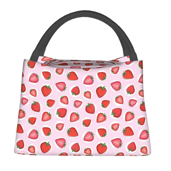 Fuzoiu Hand Drawn Strawberry Print Portable Insulation Lunch Bag,Large Lunch Box,Container Reusable Leakproof Tote for Work, Travel, and Outdoor Activities