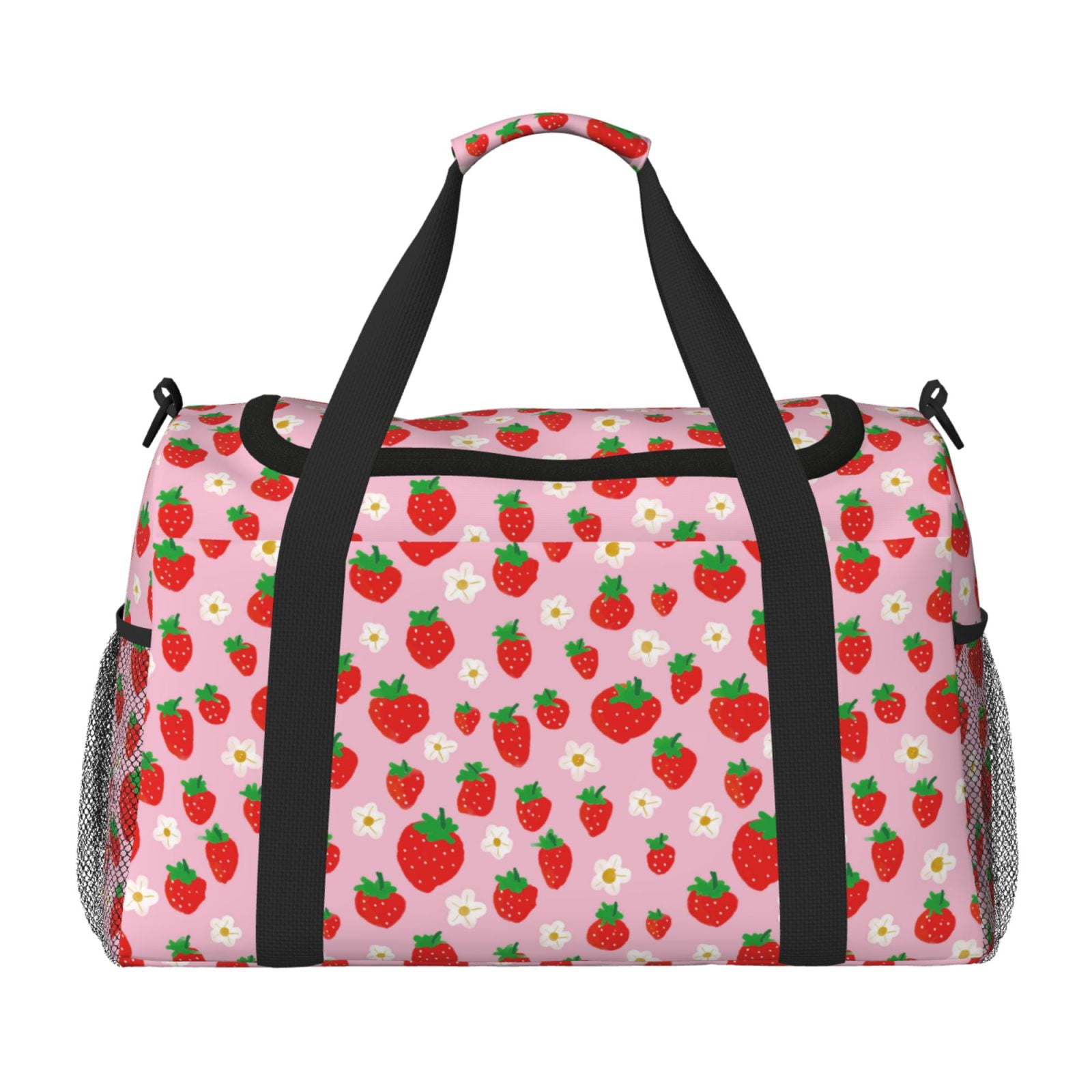 Fuzoiu Hand Drawn Strawberry Print Travel Duffle Bag,Carry On Tote Bags,Duffel Bag,Sport Gym Bag, Hospital Bag for Labor and Delivery, Overnight Bag,Luggage Bag