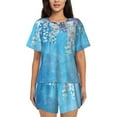 thumbnail image 1 of Fuzoiu Hanging Orchids Floral Blue Print Women's Short-Sleeved Pajama Set,Lounge Sleepwear Set,Womens Pajama Sets 2 Piece,Button-Up Top and Shorts with Pockets-Large, 1 of 7