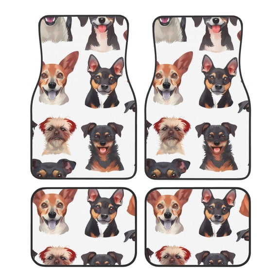 Fuzoiu Happy Dog Faces Collage Print Carpet Floor Mats for Car,Car Foot Mat Set,Universal Fit 4 Piece Mat Pad Set,Fits Most Cars Trucks Vans Sedans SUV Auto Carpet Mat Se