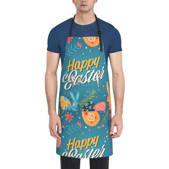 Fuzoiu Happy Easter Print Adjustable Waterproof Apron with Pockets,Waterproof Apron for Cooking, Gardening, and Art Projects