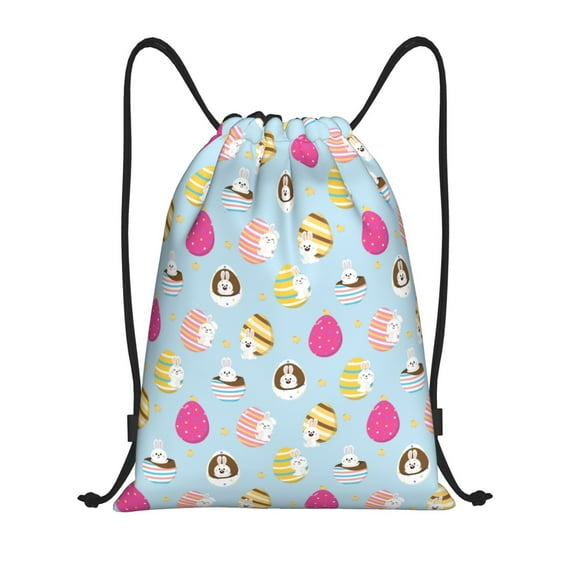 Fuzoiu Happy Easter Print Drawstring Backpack for Gym, Travel, Yoga,Sports Sackpack String Bag for Women Men-Medium