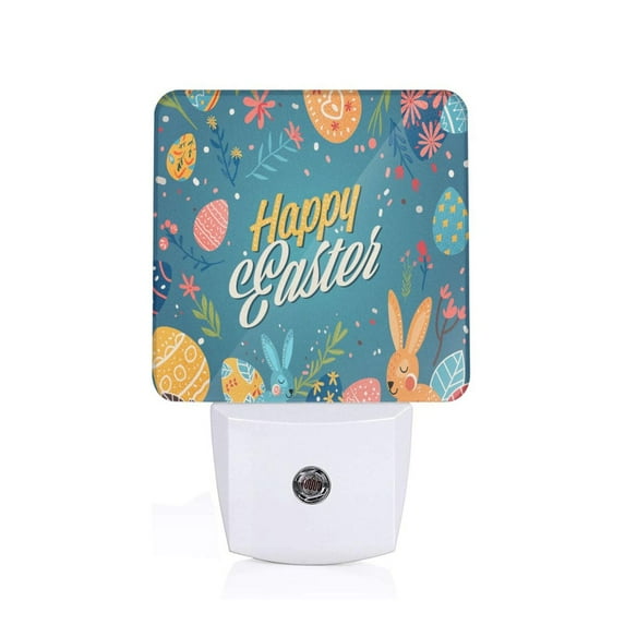 Fuzoiu Happy Easter Print Dusk to Dawn LED Night Light with Light Sensor, Energy-Efficient Touch-Safe Night Lamp for Home, Office, and Kids' Rooms-EU