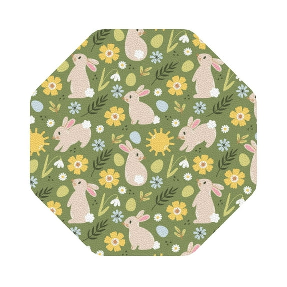 Fuzoiu Happy Easter Print Leather Coasters Set,Drink Coasters Set of 6,for Tabletop Protection, Durable PVC Coasters,Home Décor and Housewarming Gift,Octagon