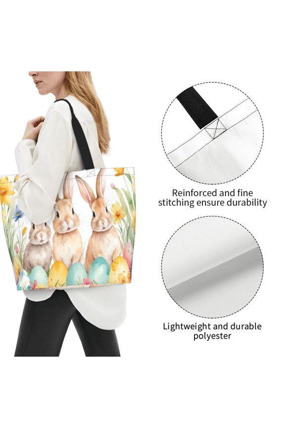 Fuzoiu Happy Easter Print Tote Bags for Women,Shoulder Bag, Gym Tote,Top Handle Ladies Shoulder Bags for Work Beach Travel and Shopping Grocery