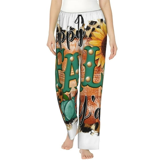 Fuzoiu Happy Fall Y'All Print Women's Pajama Pants,Lounge Pants with Drawstring and Pockets, Casual Pjs Sleep Bottoms, Women's Sleep Pants-X-Large