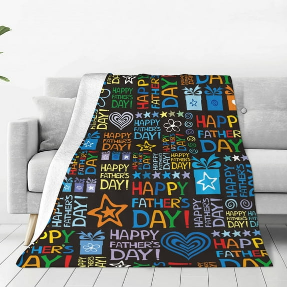 Fuzoiu Happy Father Day Print Ultra-Soft Micro Fleece Blanket,All Seasons Flannel Throw, Lightweight Blanket for Bed, Sofa, Couch, Movie Night, Camping, and Travel-50"x40"